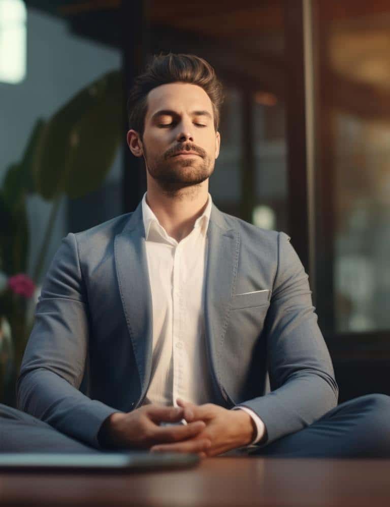Man In Office Practicing Guided Meditation